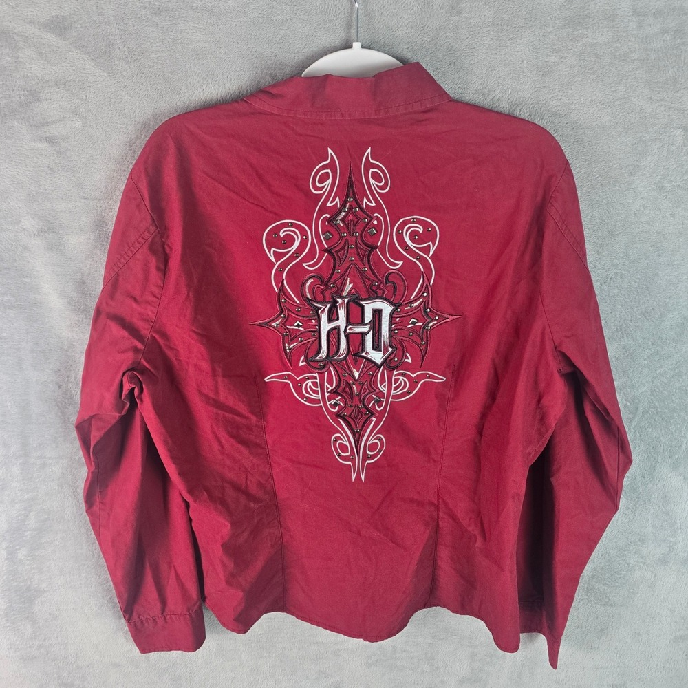 Harley-Davidson Womens Red Embroidered Studded Button Down Shirt 96414-10VW L